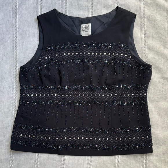 R&M Richards Dark Navy Embellished Evening Top - Picture 1 of 12